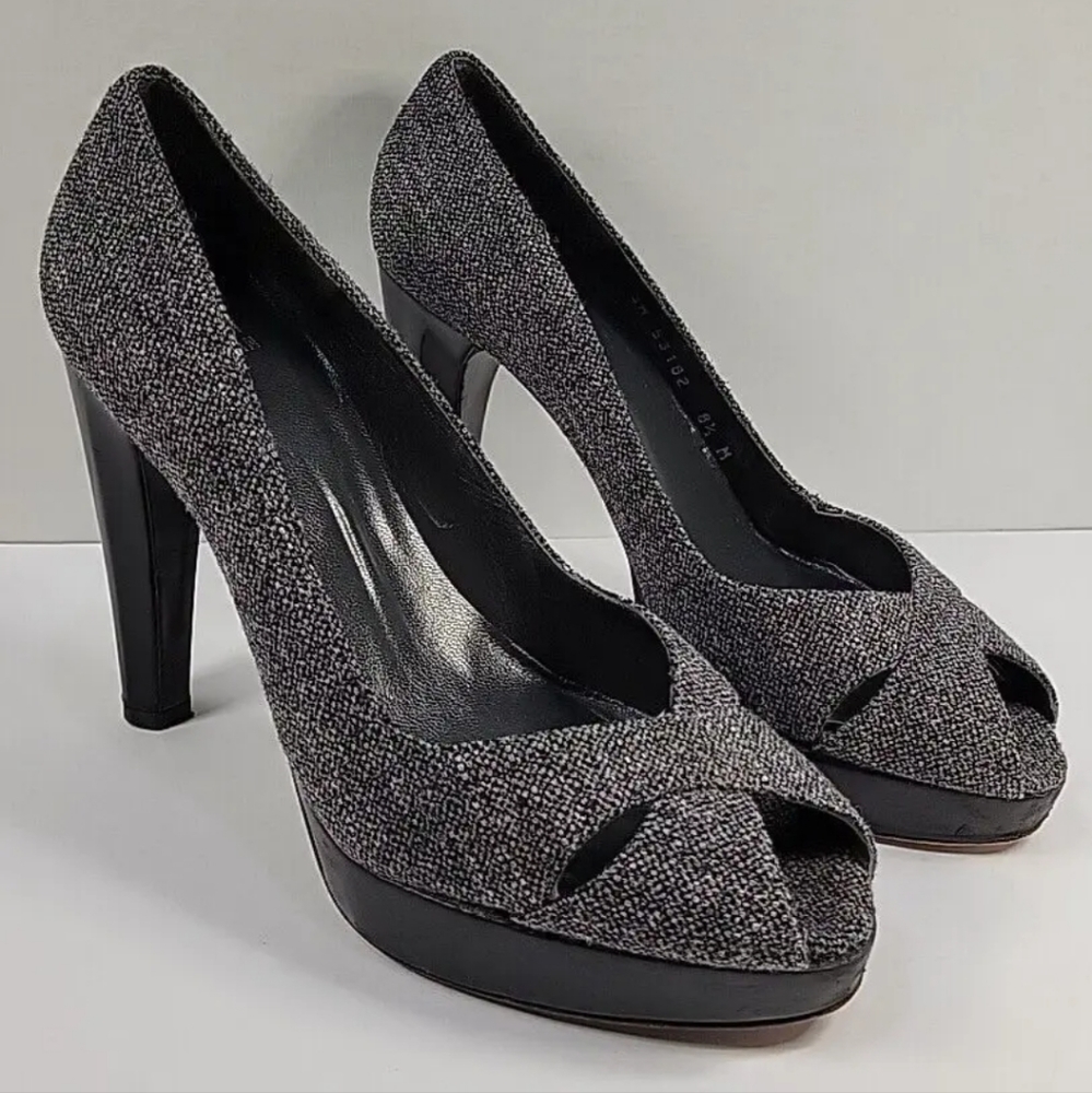 Stuart Weitzman Grey Tweed Peep Toe Stiletto Pumps Heels Size 8.5